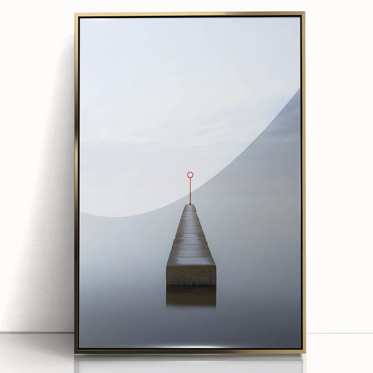 Framed abstract landscape artwork with gold accents and acrylic finish, showcasing vibrant colors and dynamic shapes, perfect for modern home decor.