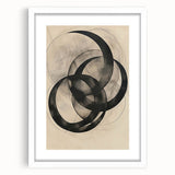 Abstract minimalist wall art framed in white matting, showcasing soft neutral tones and geometric shapes, ideal for modern home decor and artistic spaces.