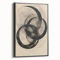 Framed abstract minimalist wall art in a sleek black frame, showcasing bold geometric patterns and soft color gradients, perfect for modern home decor.