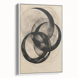 Abstract minimalist wall art featuring a white and gray color palette, elegantly framed, showcasing a contemporary design ideal for modern home decor.