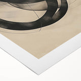 Abstract minimalist wall art on rolled canvas showcasing soft pastel colors and geometric shapes, elegantly packaged in a protective cardboard tube for easy display.