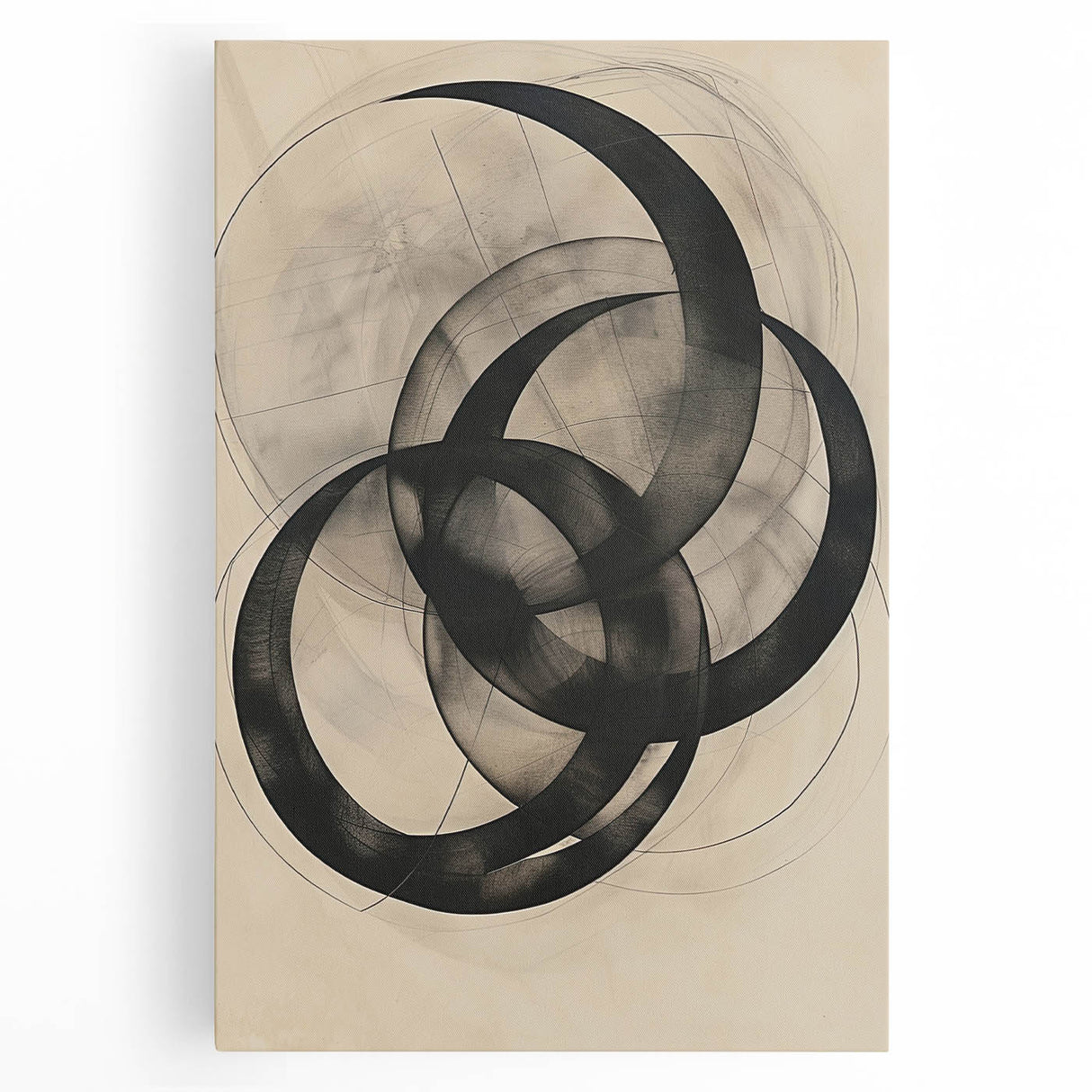 Abstract minimalist wall art on stretched canvas, showcasing soft pastel colors and geometric shapes. Ideal for modern home decor, adding a touch of elegance.