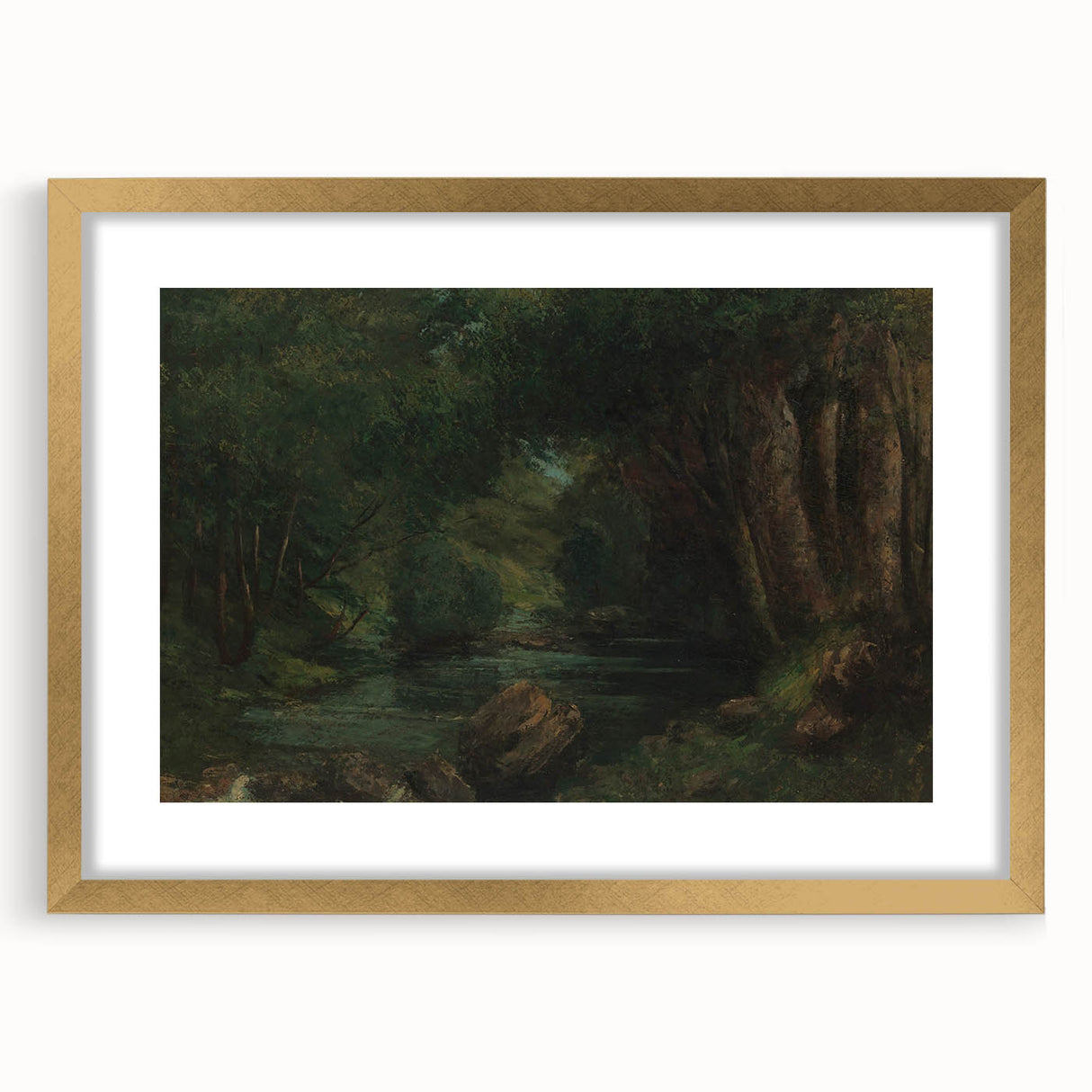 A Brook in the Forest Realism Art Print - Lush Nature Canvas Decor