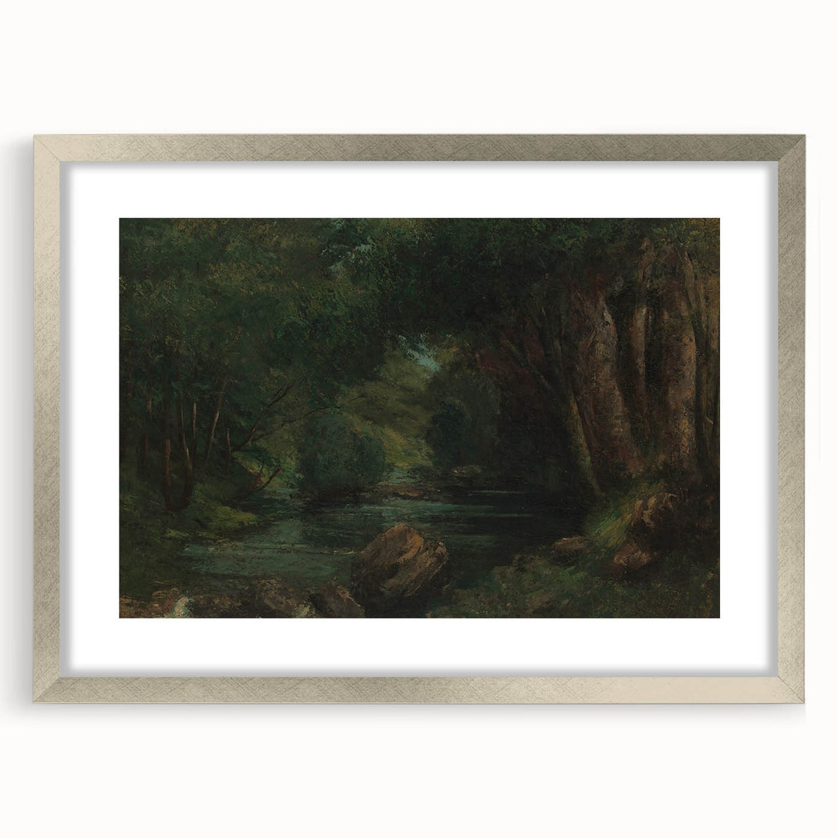 A Brook in the Forest Realism Art Print - Lush Nature Canvas Decor