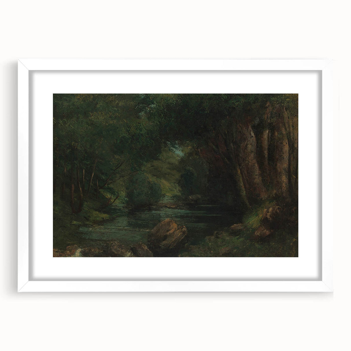 A Brook in the Forest Realism Art Print - Lush Nature Canvas Decor
