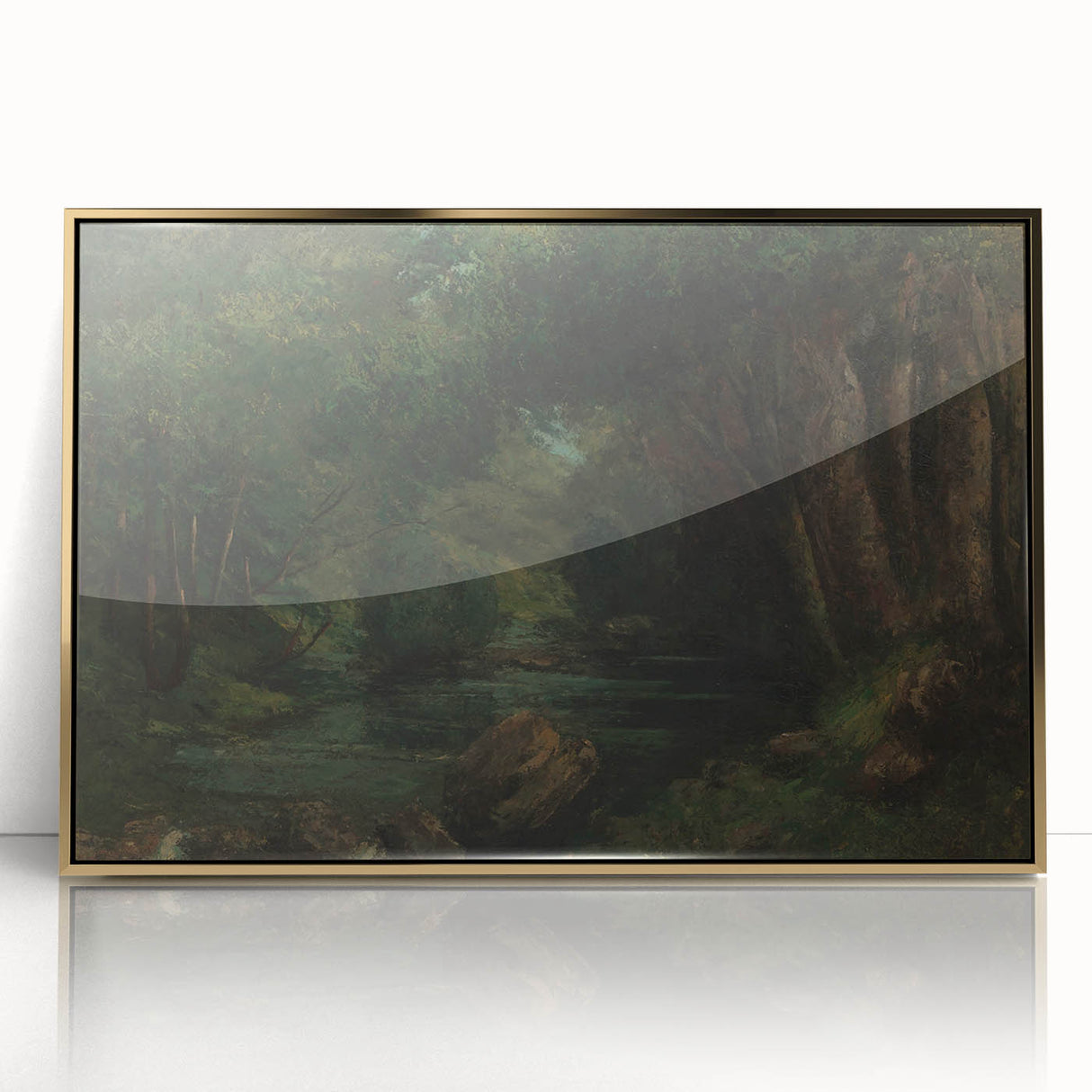 A Brook in the Forest Realism Art Print - Lush Nature Canvas Decor