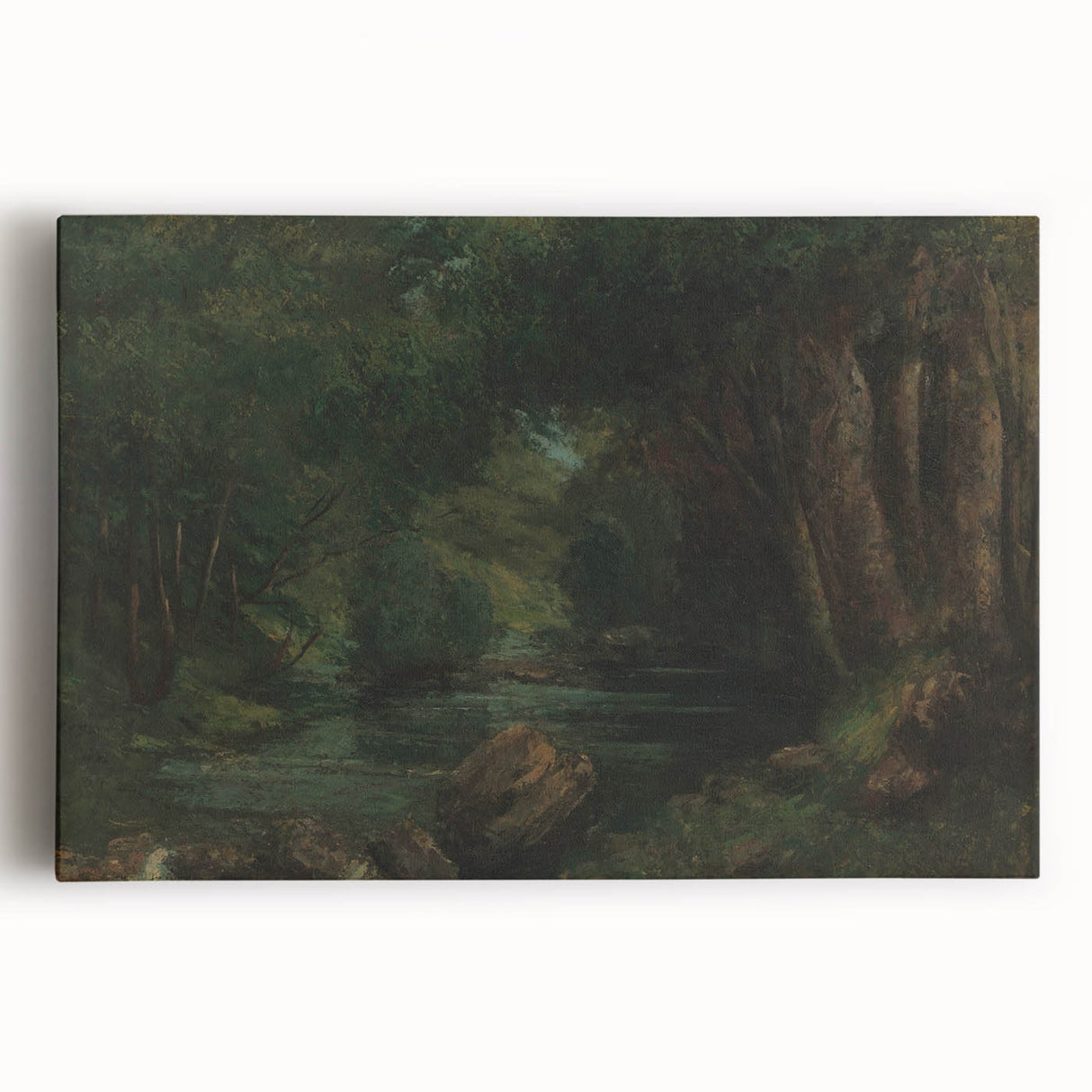 A Brook in the Forest Realism Art Print - Lush Nature Canvas Decor