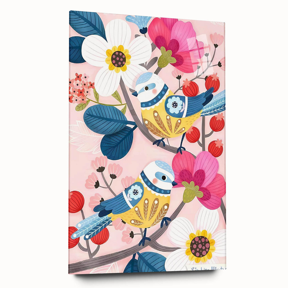 Charming Birds & Flowers Girls Room Wall Art - Kids Nature Decor