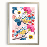 Charming Birds & Flowers Girls Room Wall Art - Kids Nature Decor