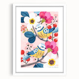 Charming Birds & Flowers Girls Room Wall Art - Kids Nature Decor