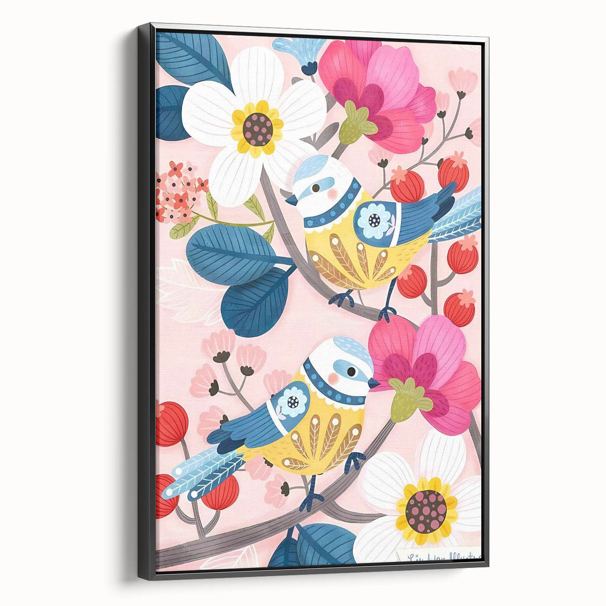 Charming Birds & Flowers Girls Room Wall Art - Kids Nature Decor