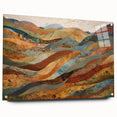 Large abstract wall art depicting autumnal hues on acrylic glass, ideal for bedroom or dining room decor.