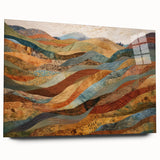 Large abstract wall art in autumn hues on acrylic glass, ideal for dining room ambiance.