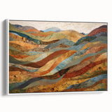 Vintage poster art of an autumnal scene with muted oranges and browns on a large framed canvas, ideal for living room décor.