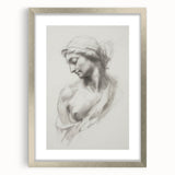 Abstract figurative silver frame with mat, showcasing a modern art piece that combines soft colors and geometric shapes, ideal for contemporary decor.