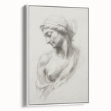 Framed abstract figurative canvas artwork in a contemporary white frame, showcasing vibrant colors and dynamic shapes, perfect for modern home decor.