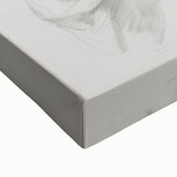 Close-up of a vibrant abstract figurative stretched canvas artwork, showcasing bold colors and dynamic shapes, perfect for modern home decor.