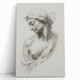 Abstract figurative stretched canvas artwork featuring vibrant colors and dynamic shapes, leaning against a rustic wall, perfect for modern decor enthusiasts.