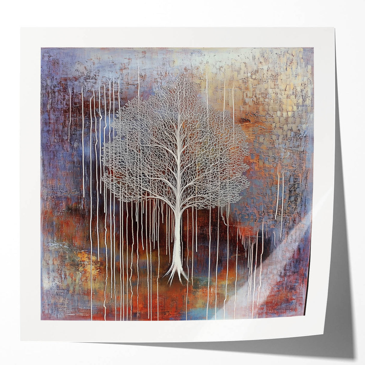 Abstract floral art print mockup showcasing vibrant colors and intricate designs, displayed in a glossy finish. Ideal for modern home decor and artistic inspiration.