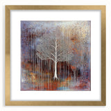 Abstract floral frame art featuring vibrant gold accents and a textured mat, designed for modern home decor, enhancing elegance and sophistication.