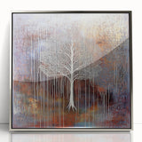 Abstract floral artwork in a sleek silver frame, showcasing vibrant colors and intricate designs, ideal for modern home decor and interior styling.