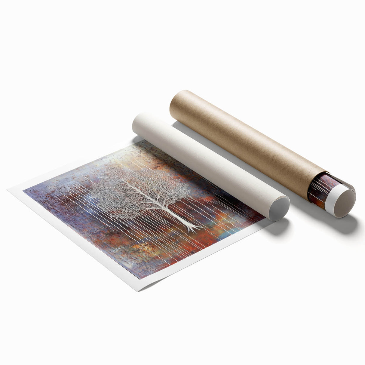 Abstract floral design rolled canvas print showcasing vibrant colors and intricate patterns, ideal for modern home decor. Packaged securely in a protective tube.