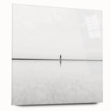 Abstract landscape artwork displayed on acrylic glass, showcasing vibrant hues of blue and green with a sleek side view. Perfect for modern home decor.