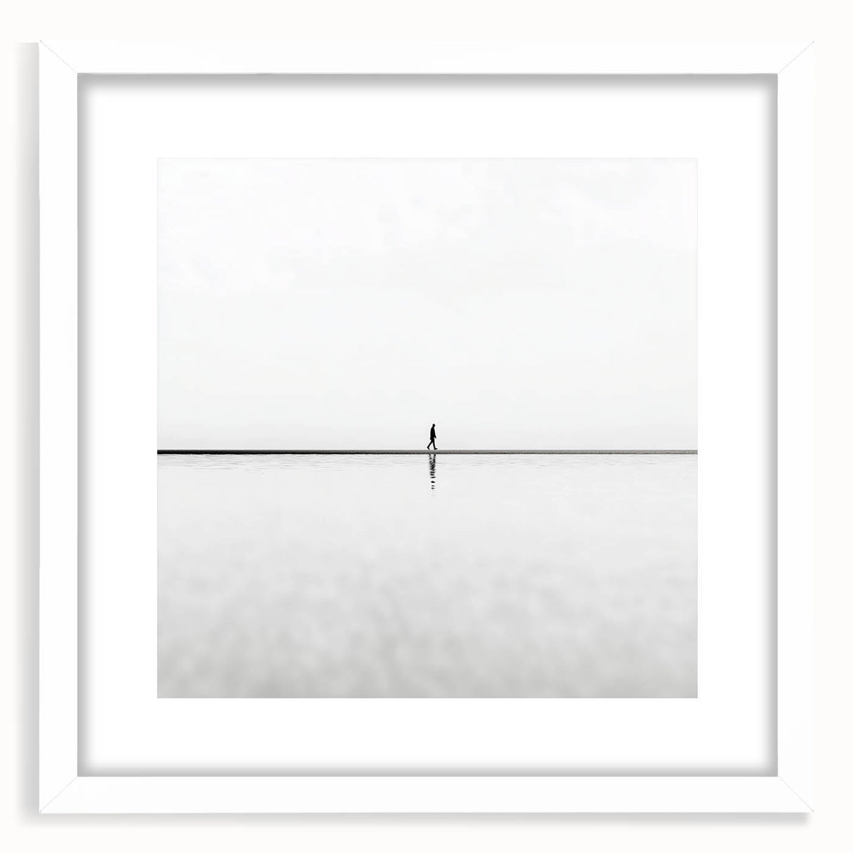 Abstract landscape artwork framed with a white mat, showcasing vibrant colors and fluid shapes that evoke a serene natural scene, perfect for modern decor.
