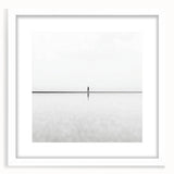 Abstract landscape artwork framed with a white mat, showcasing vibrant colors and fluid shapes that evoke a serene natural scene, perfect for modern decor.