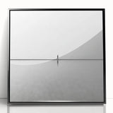 Framed abstract landscape art piece in acrylic, showcasing a blend of deep blues and greens that evoke a serene natural scene, set against a sleek black frame.