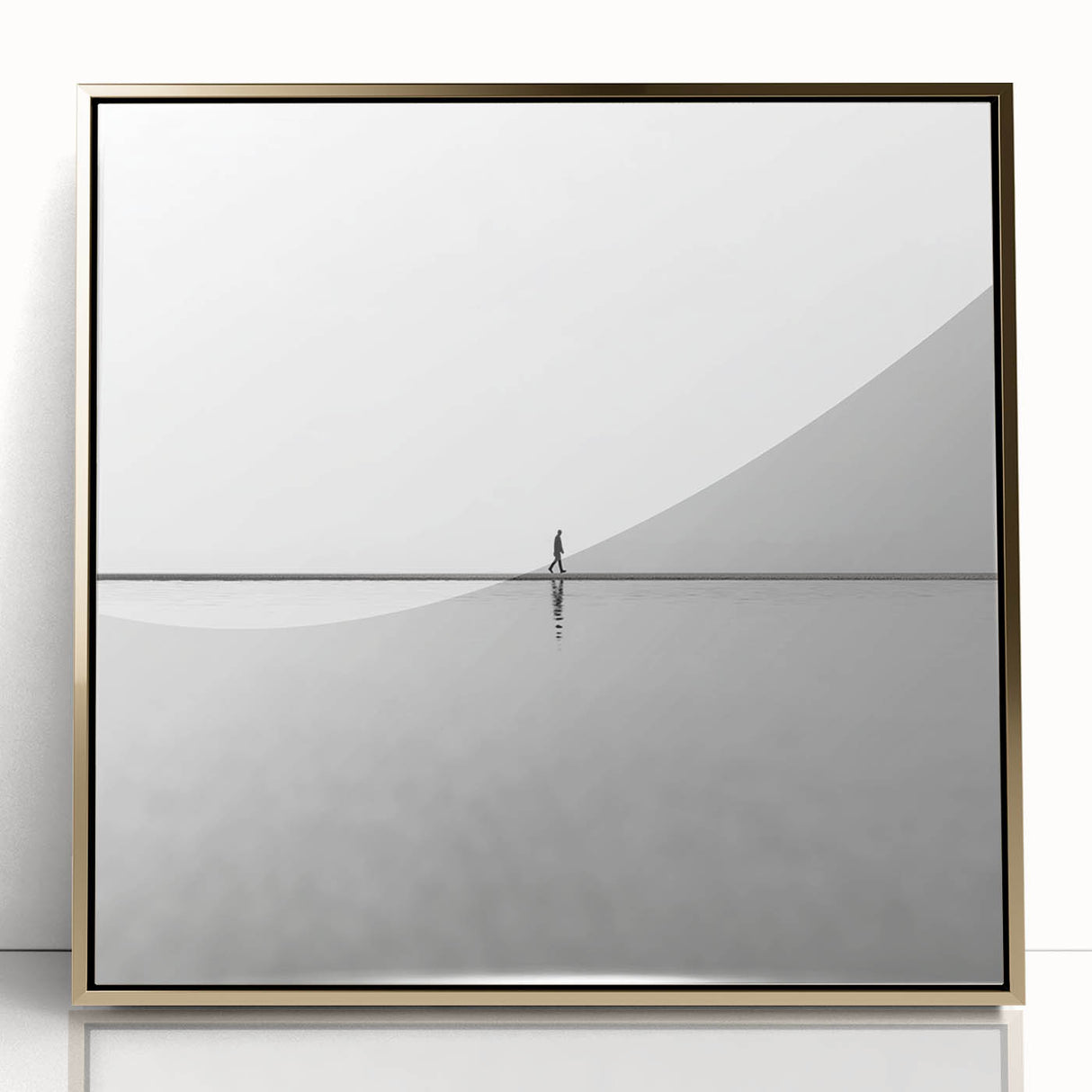 Framed acrylic artwork showcasing an abstract landscape in gold tones, designed to enhance contemporary decor with its elegant front view display. Perfect for modern interiors.