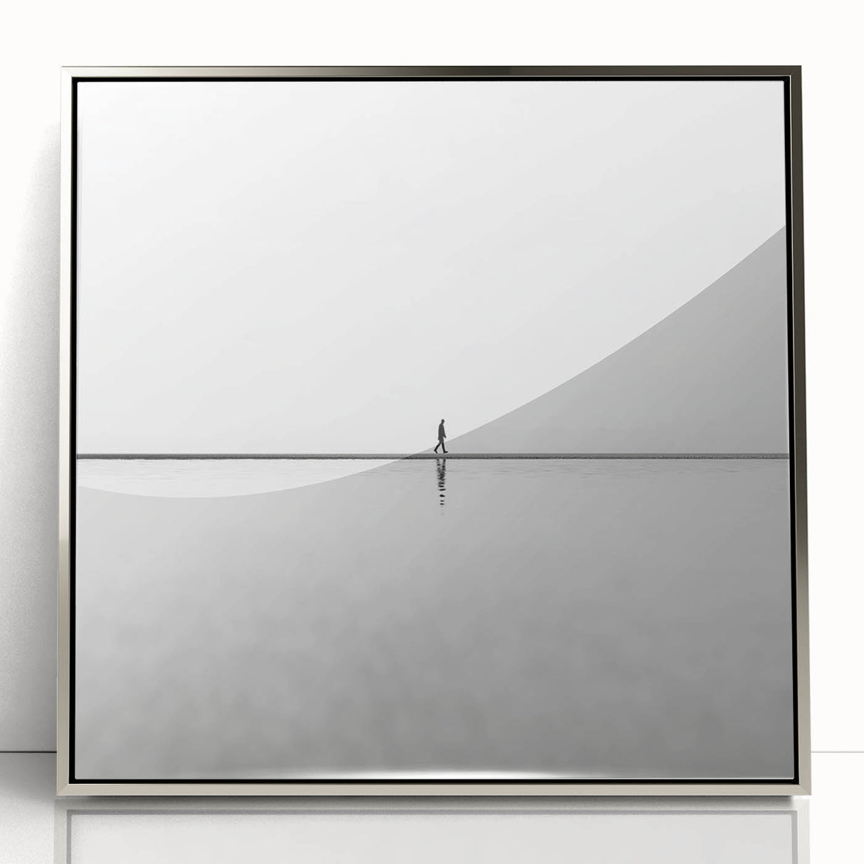 Framed acrylic artwork depicting an abstract landscape with silver accents, showcasing vibrant colors and fluid shapes, perfect for modern home decor.