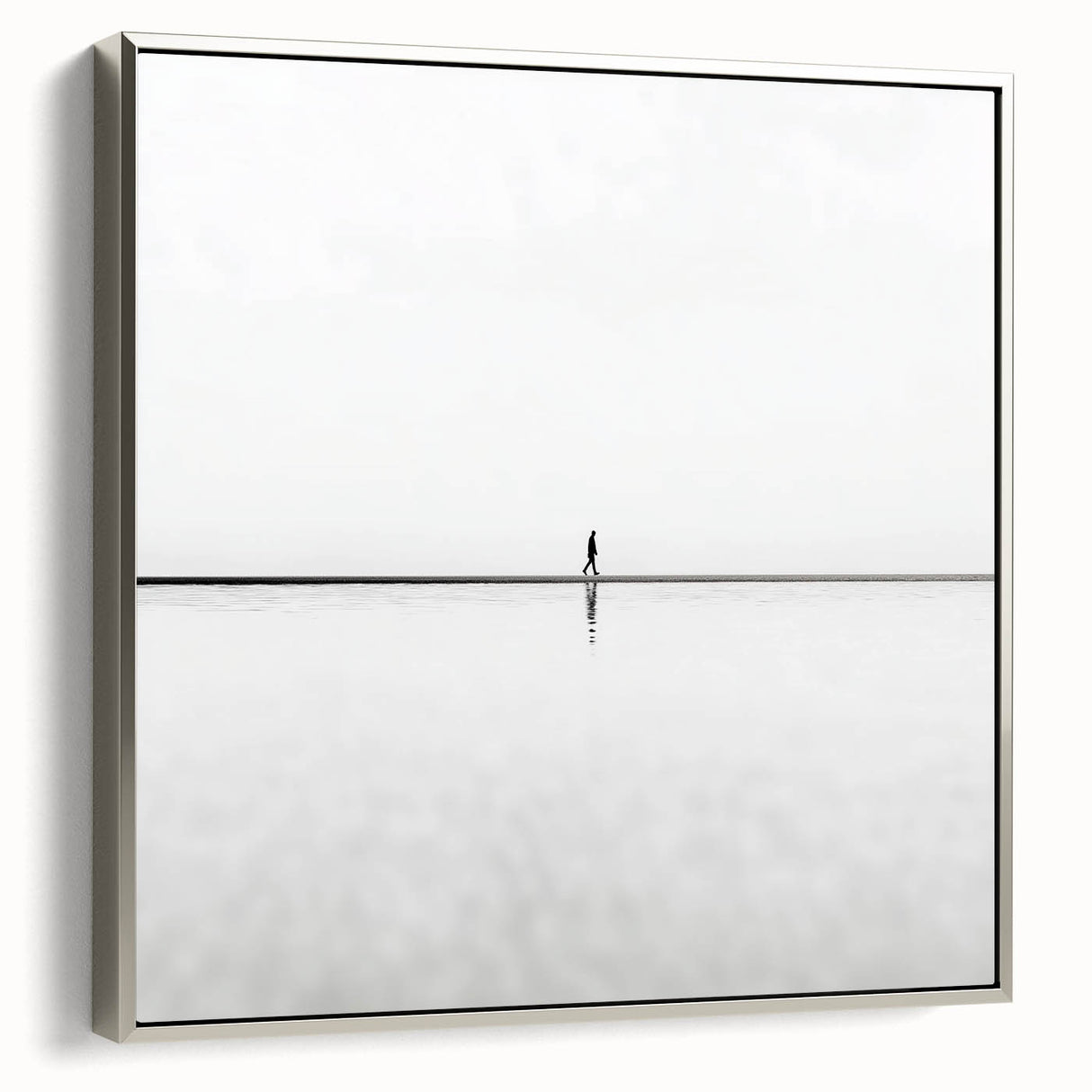 Framed abstract landscape canvas artwork with a silver frame, showcasing vibrant colors and fluid shapes, ideal for modern home decor.