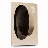 Abstract minimalist wall art design printed on acrylic glass, showcasing vibrant colors and geometric patterns, elegantly displayed from a side view, ideal for modern decor.