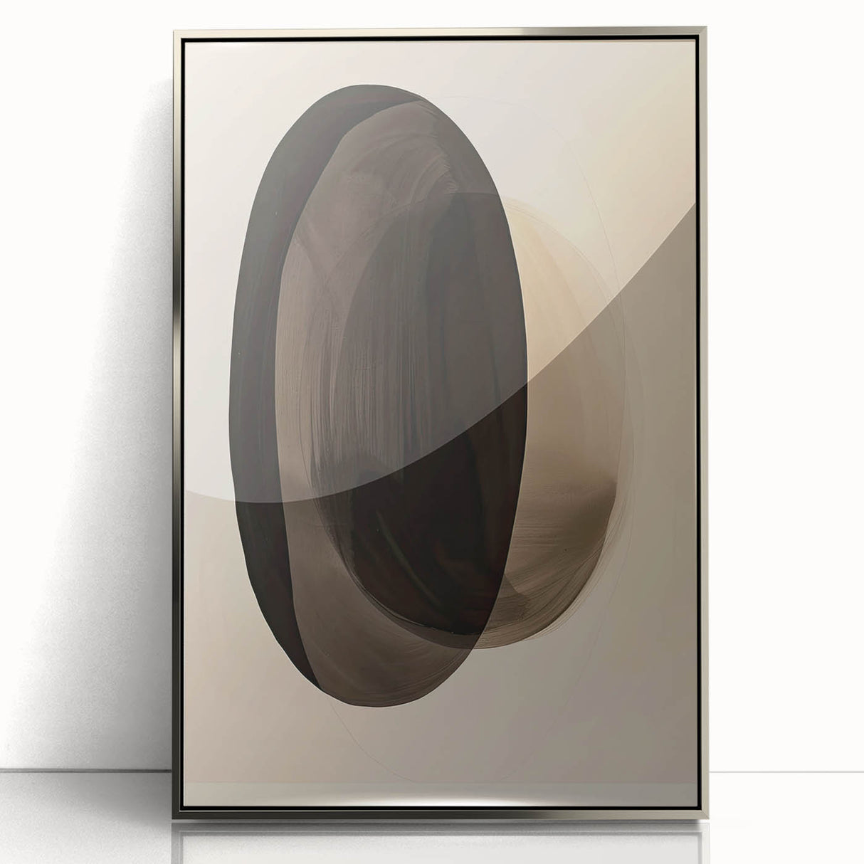 Framed abstract minimalist wall art featuring a silver acrylic design with geometric shapes, ideal for modern home decor and enhancing interior aesthetics.