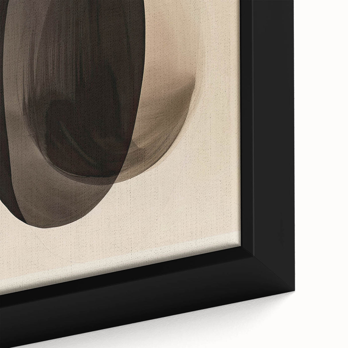 Close-up of an abstract minimalist wall art piece featuring soft pastel colors and geometric shapes, framed elegantly for modern decor in a stylish setting.