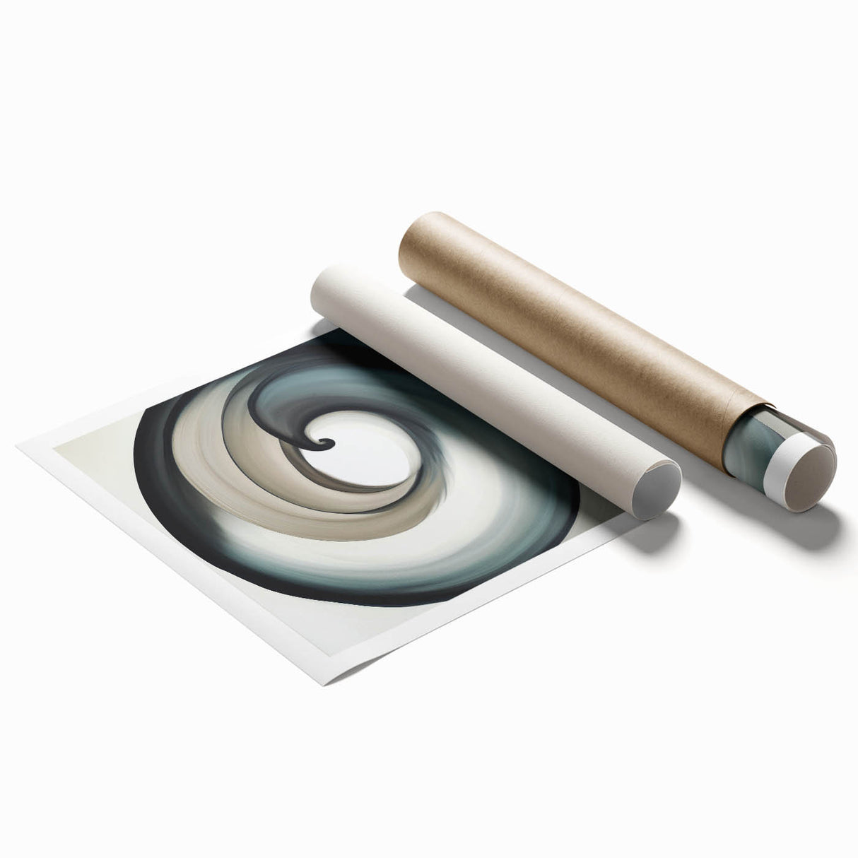 Minimalist Abstract Wall Art – Beige, Gray & Black Spiral Canvas