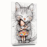 Adorable Cat & Girl Hug Girls Room Wall Art - Kids Animal Decor