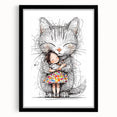 Adorable Cat & Girl Hug Girls Room Wall Art - Kids Animal Decor