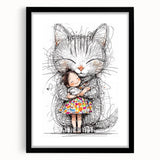 Adorable Cat & Girl Hug Girls Room Wall Art - Kids Animal Decor