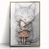 Adorable Cat & Girl Hug Girls Room Wall Art - Kids Animal Decor