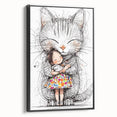 Adorable Cat & Girl Hug Girls Room Wall Art - Kids Animal Decor