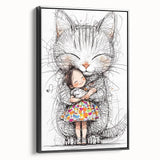 Adorable Cat & Girl Hug Girls Room Wall Art - Kids Animal Decor