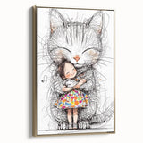 Adorable Cat & Girl Hug Girls Room Wall Art - Kids Animal Decor