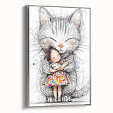 Adorable Cat & Girl Hug Girls Room Wall Art - Kids Animal Decor