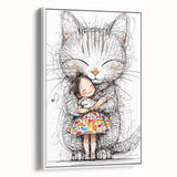 Adorable Cat & Girl Hug Girls Room Wall Art - Kids Animal Decor