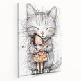 Adorable Cat & Girl Hug Girls Room Wall Art - Kids Animal Decor