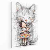Adorable Cat & Girl Hug Girls Room Wall Art - Kids Animal Decor