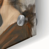 Close-up of an abstract figurative acrylic art piece on glass, showcasing vibrant colors and intricate details, ideal for modern home decor and artistic display.