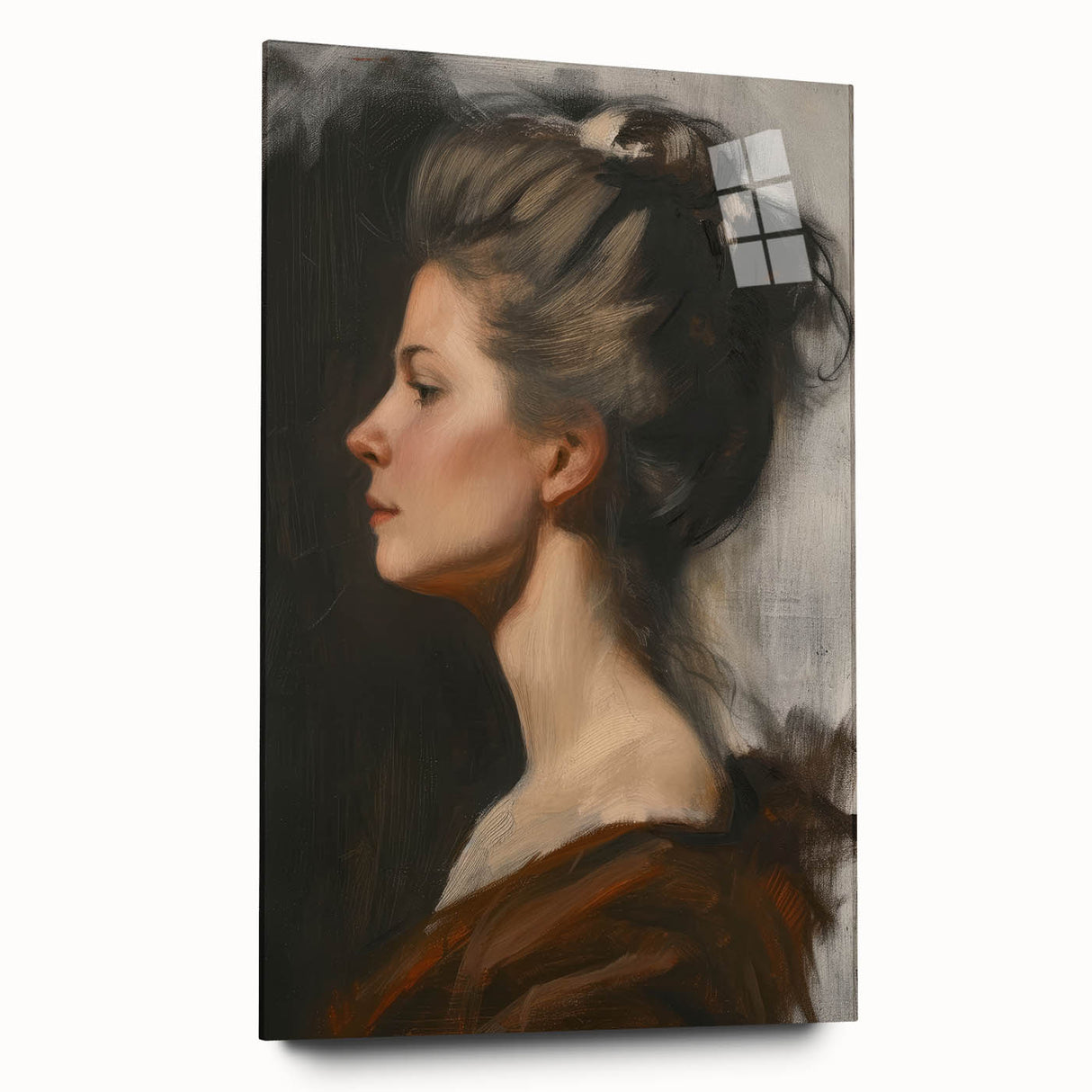 Abstract figurative acrylic artwork displayed in a glass frame, showcasing vibrant colors and dynamic shapes, perfect for modern home decor or art collections.